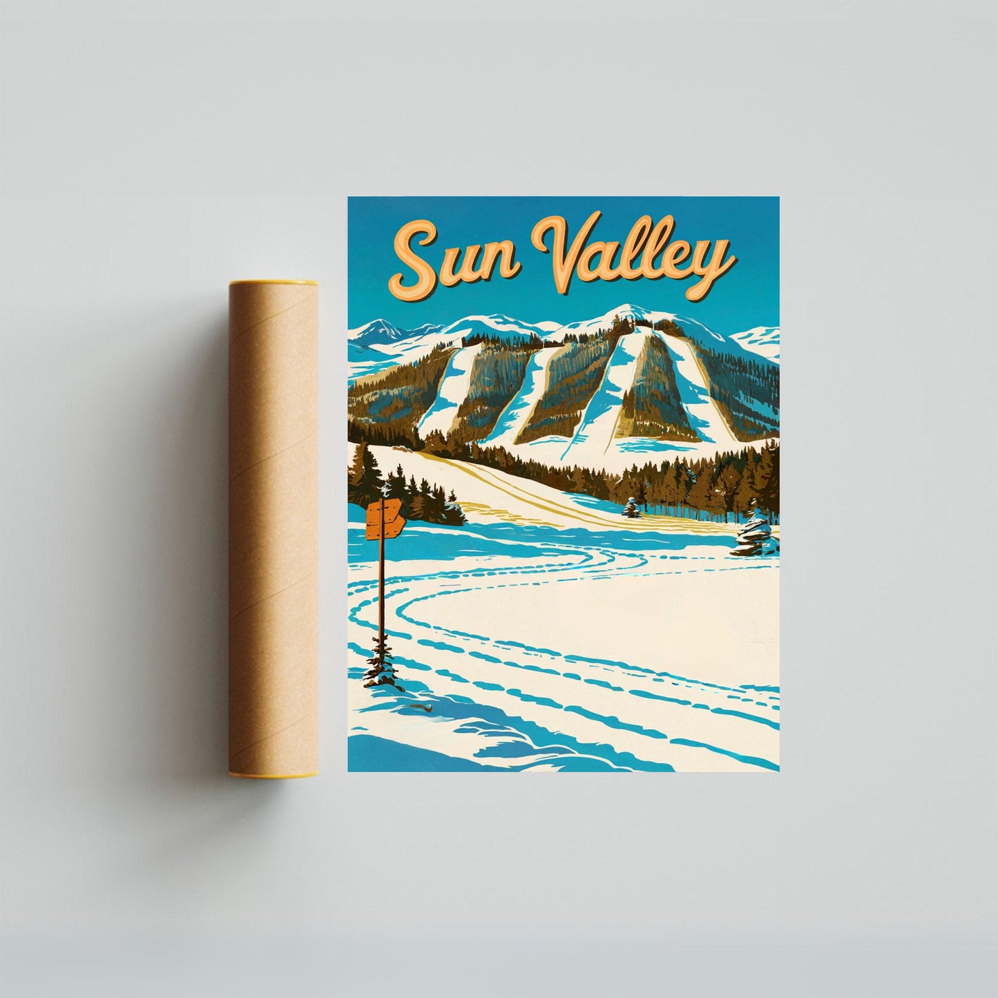 Sun Valley Vintage Travel Poster - Scenic Peaks and Sunny Slopes