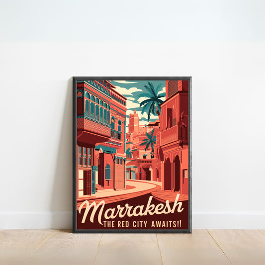 Marrakesh Vintage Travel Poster - Majestic Palaces