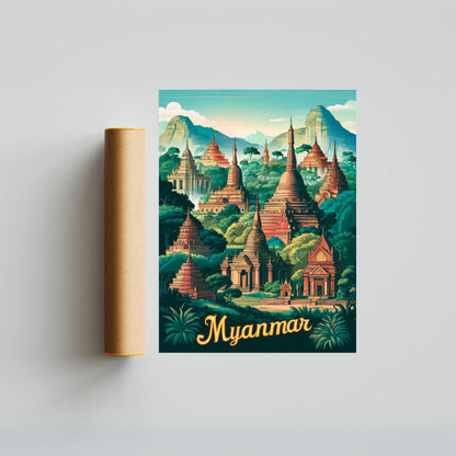 Myanmar  Vintage Travel Poster - Ancient Temples