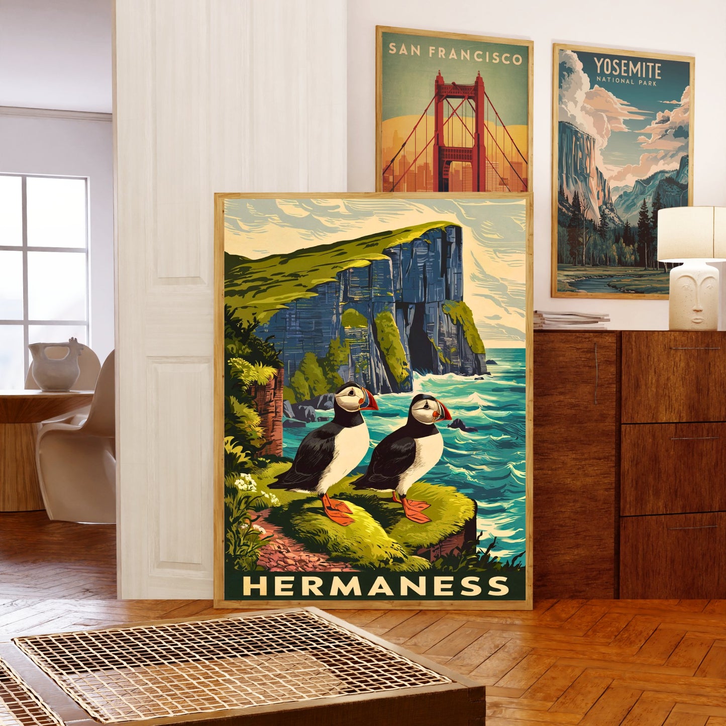 Hermaness Vintage Travel Poster - Iconic Seabirds Cliff