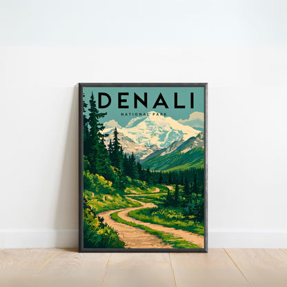 Denali Vintage Travel Poster - Alaskan Wilderness