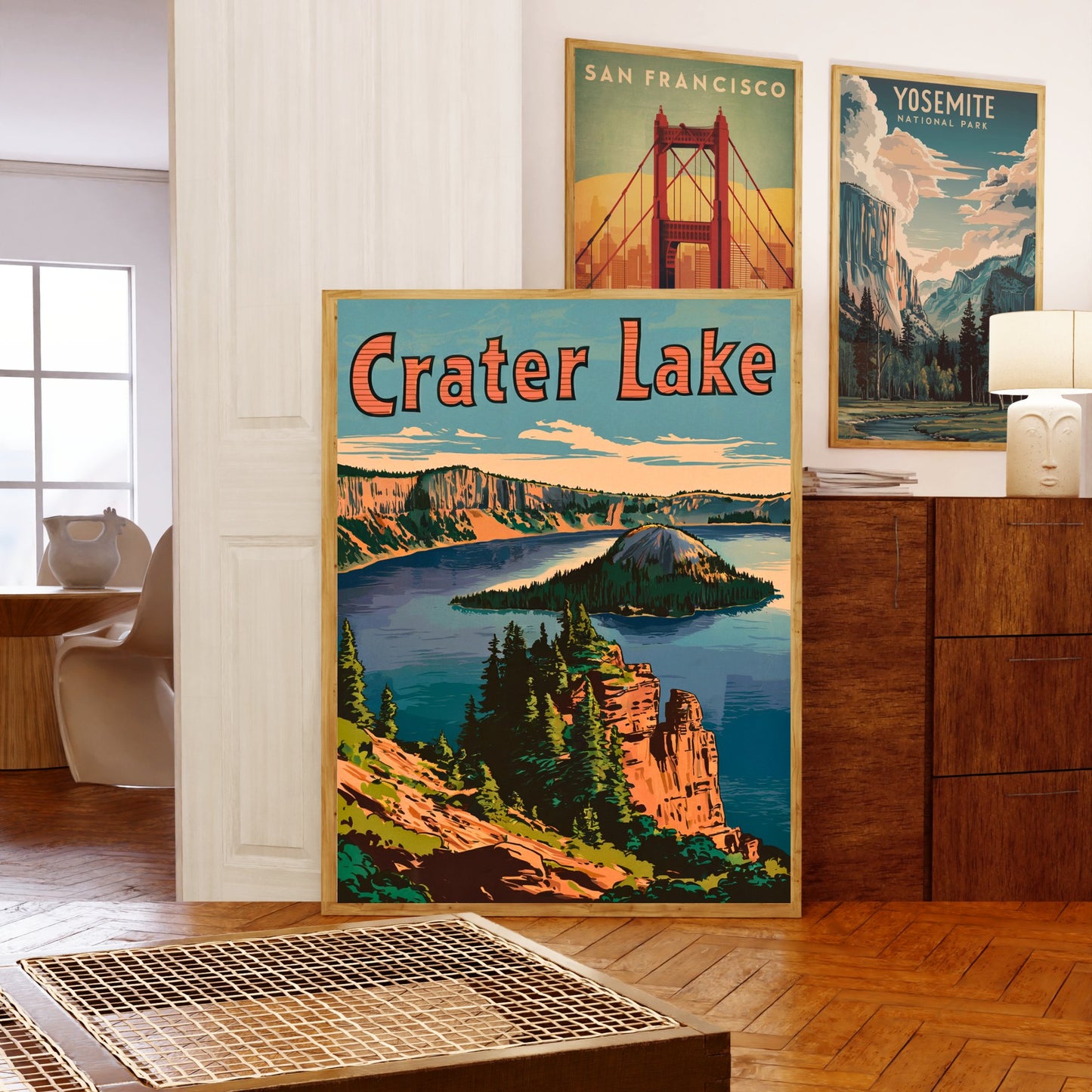 Crater Lake  Vintage Travel Poster - Timeless Blue Majesty