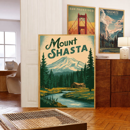 Mount Shasta Vintage Travel Poster - Timeless Alpine Majesty