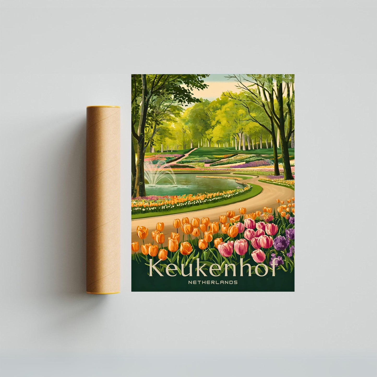 Keukenhof Lake Vintage Travel Poster