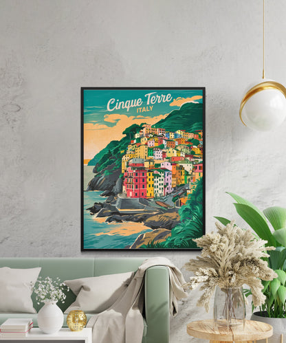 Cinque Terre Vintage Travel Poster - Italian Riviera