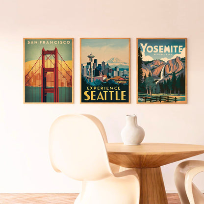 Seattle Vintage Travel Poster - Space Needle and Skyline