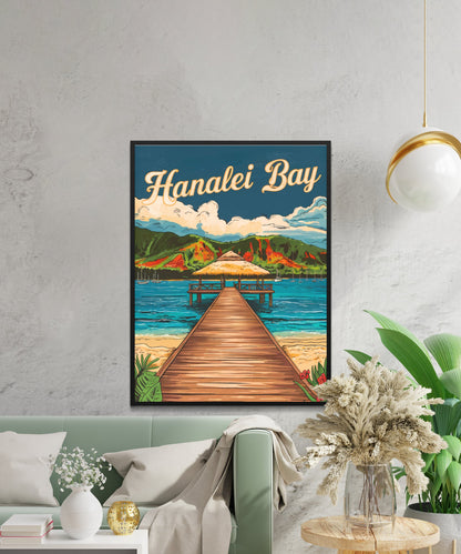 Hanalei Bay Vintage Travel Poster - Lush Valley