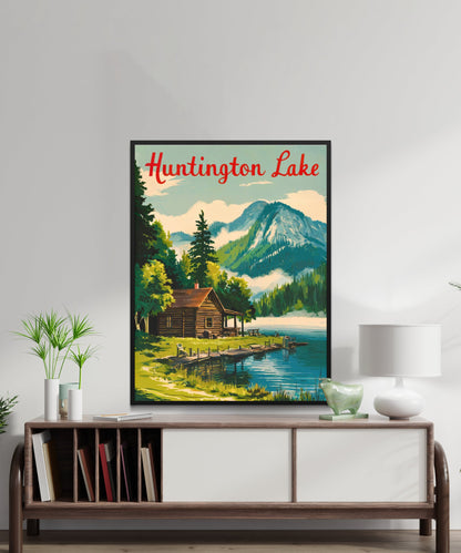 Huntington Lake Vintage Travel Poster - Serene Lake