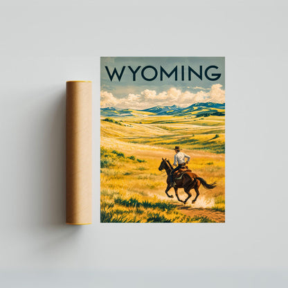 Wyoming  Vintage Travel Poster - The Wild Beauty of the Cowboy State