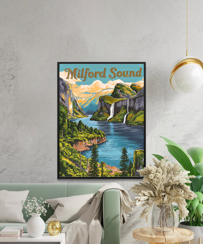 Milford Sound Vintage Travel Poster - Majestic Fjords