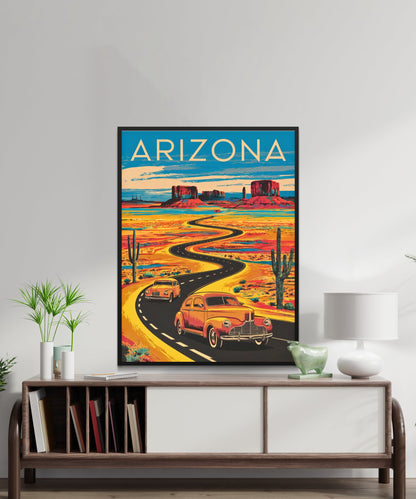 Arizona Vintage Travel Poster - Canyons and Cacti