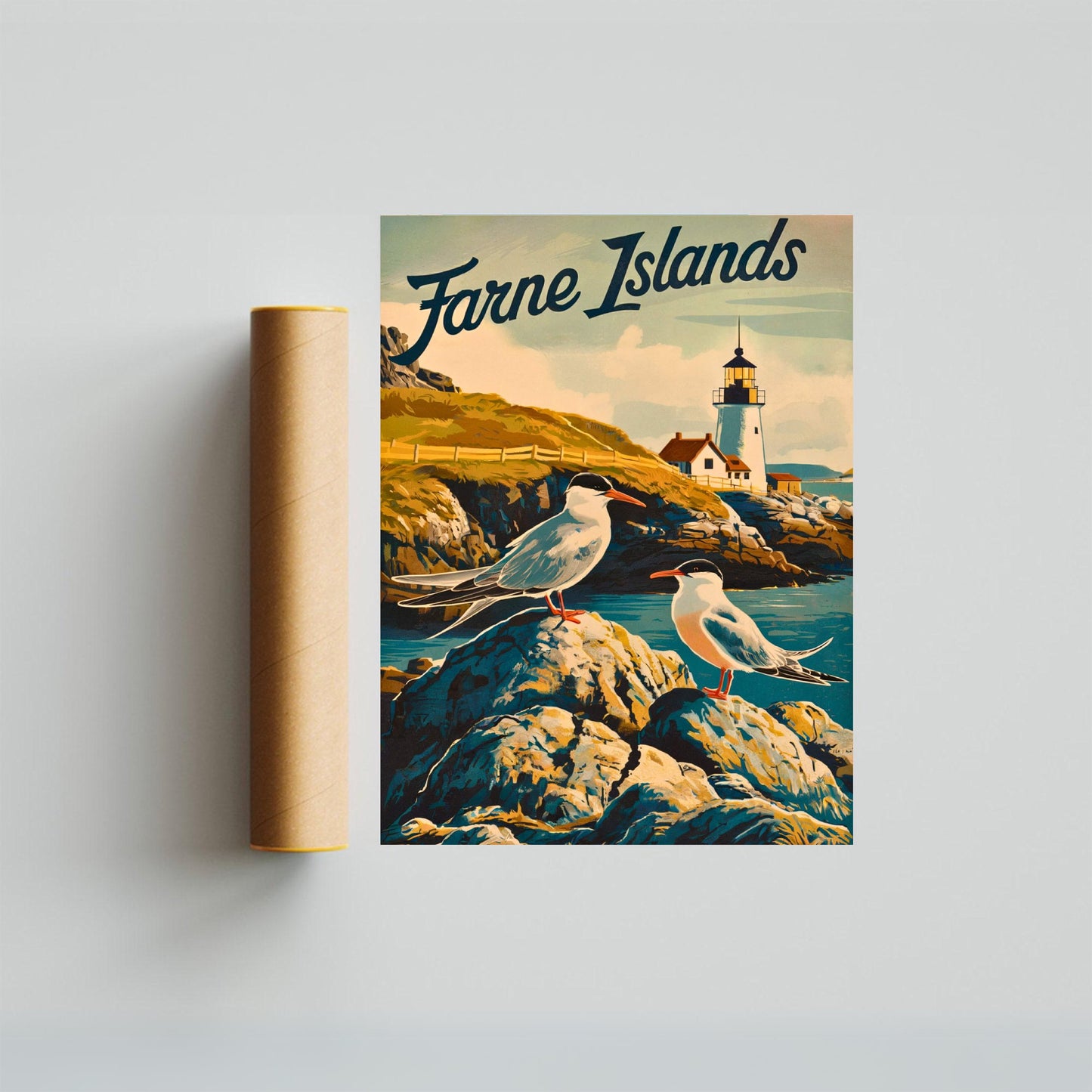 Farne Islands Vintage Travel Poster - Serene Coastal Escape