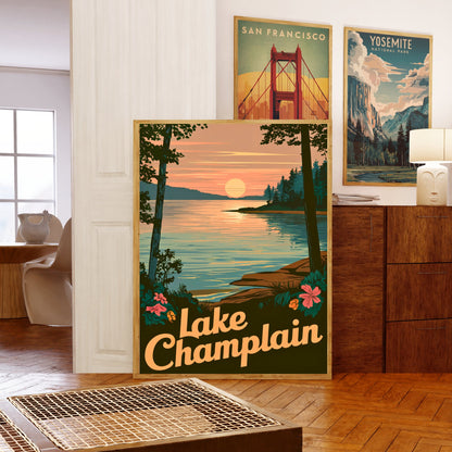 Lake Champlain  Vintage Travel Poster  - Timeless Waters of the Northeast