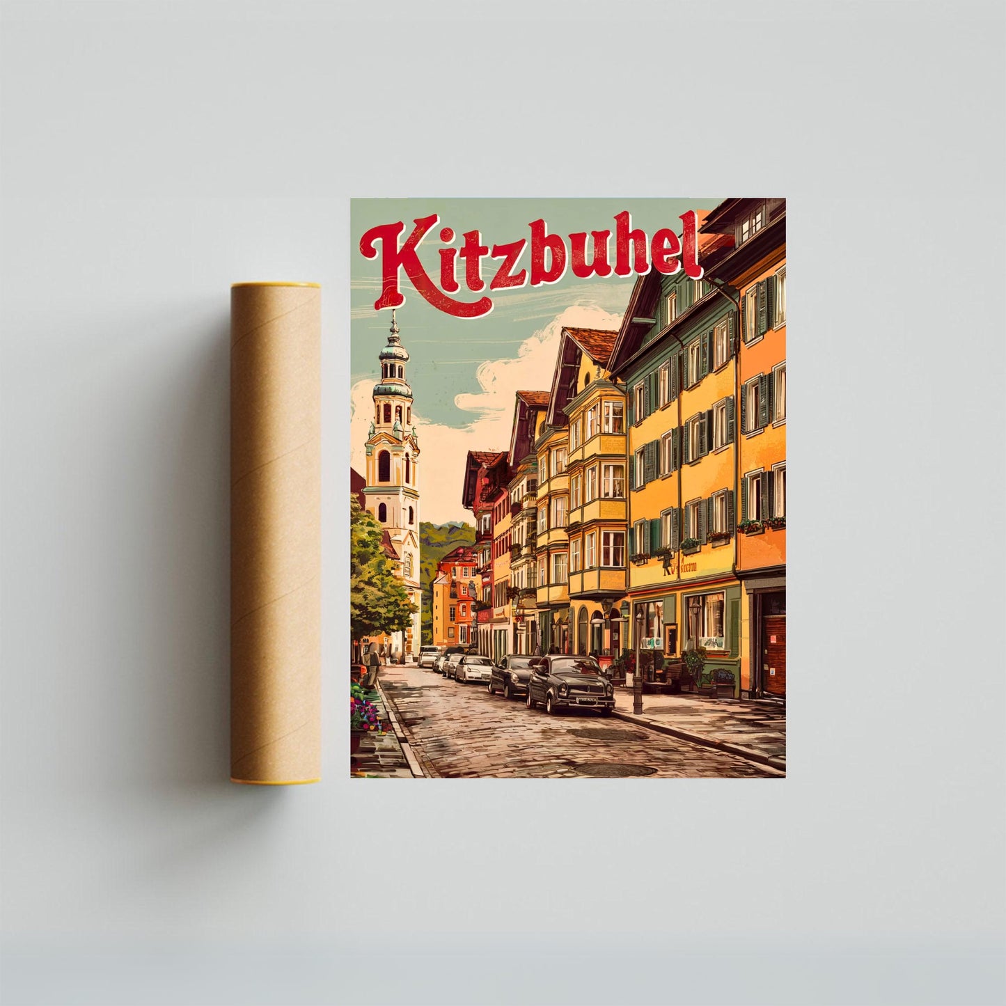 Kitzbühel Vintage Travel Poster - Austria City Street