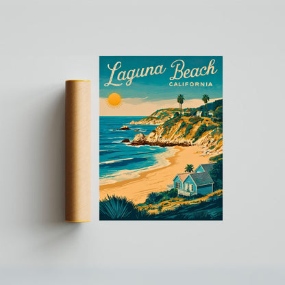 Laguna Beach Vintage Travel Poster - Waves, Sun, and Sand