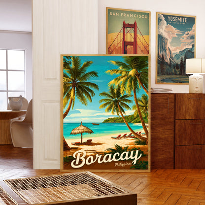 Boracay Vintage Travel Poster - White Sands and Crystal Blue Waters