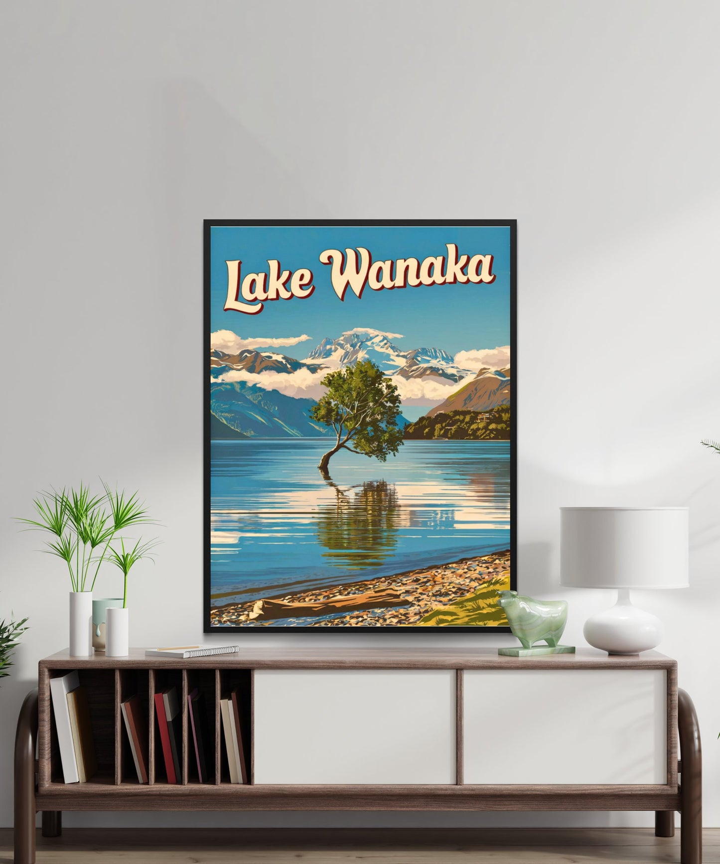 Lake Wanaka Vintage Travel Poster - Tranquil Waters and Majestic Peaks