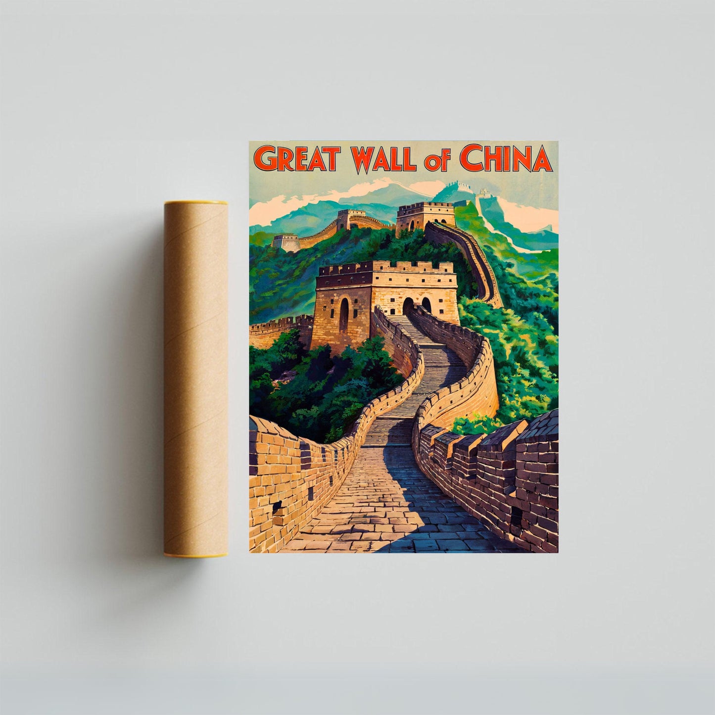 Great Wall of China Vintage Travel Poster