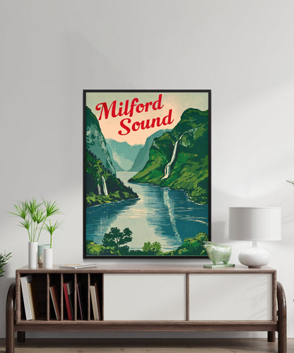 Milford Sound Vintage Travel Poster - Fiordland Majesty