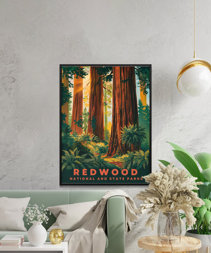 Redwood National and State Parks  Vintage Travel Poster - Giants of the Forest