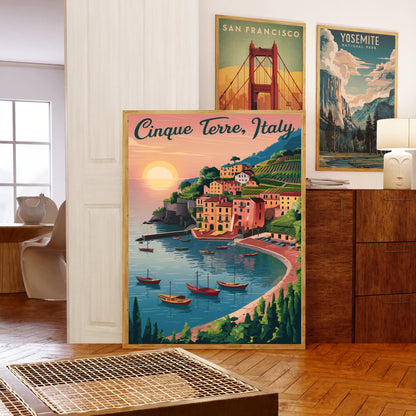 Cinque Terre Vintage Travel Poster