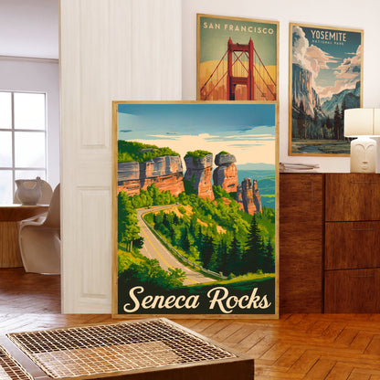 Seneca Rocks Vintage Travel Poster - Rugged Peaks