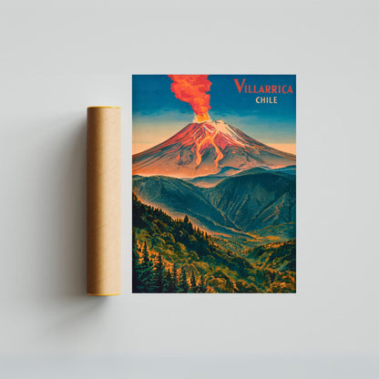 Villarrica Mountain Vintage Travel Poster