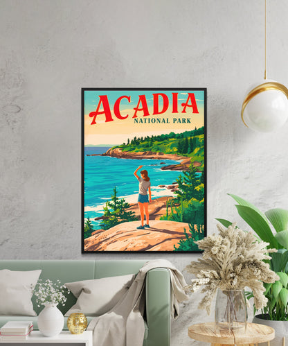 Acadia Vintage Travel Poster - Coastal Beauty