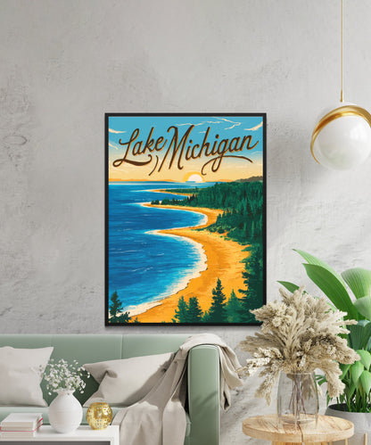 Lake Michigan Vintage Travel Poster -Rugged Landscape