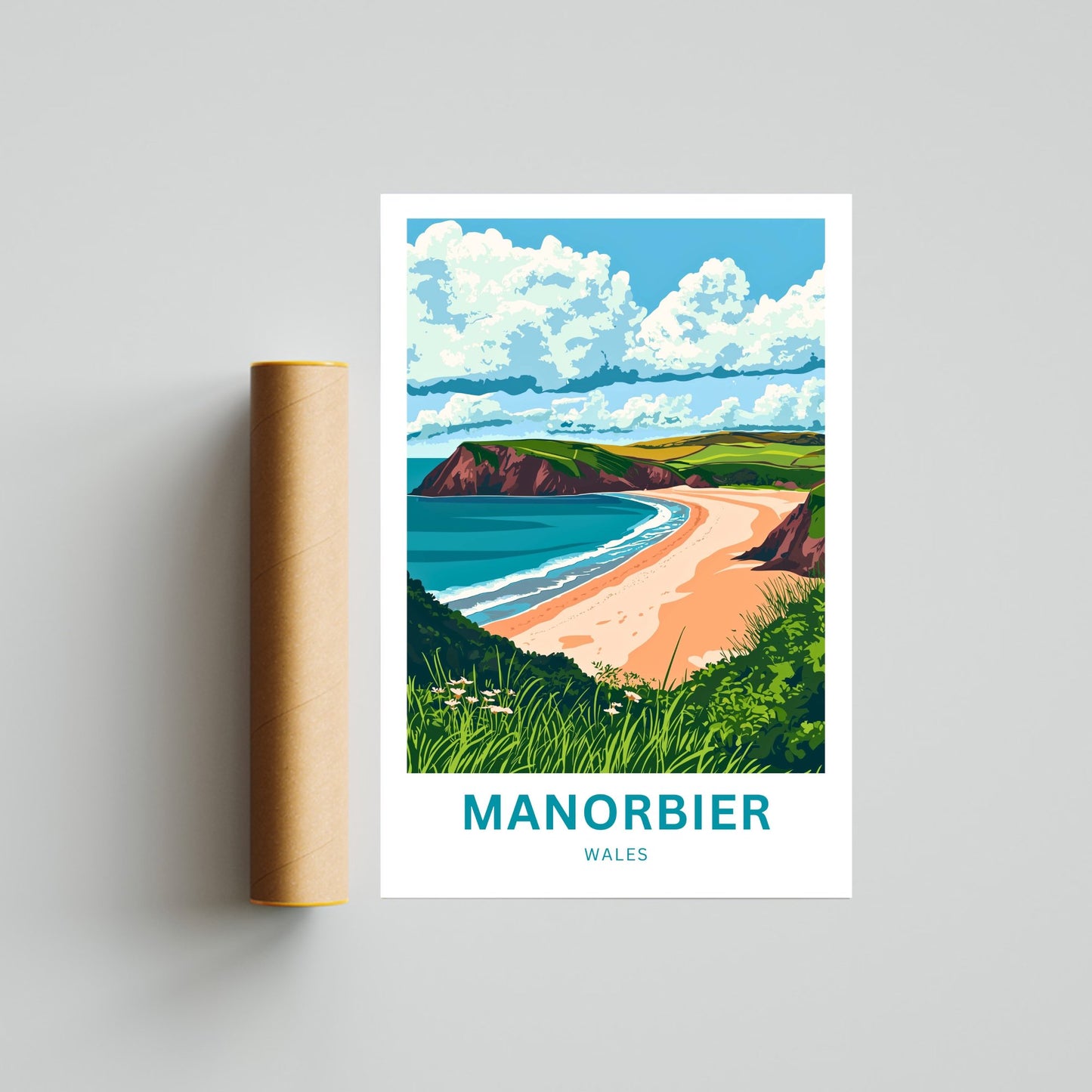 Manorbier Travel Poster - Timeless Coastal Beauty of Wales