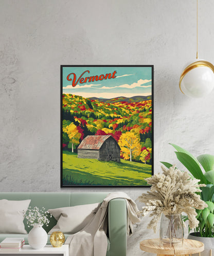 Vermont Vintage Travel Poster - Heart of Autumn Foliage and Mountain Serenity