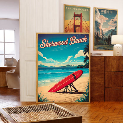 Sherwood Beach Vintage Travel Poster