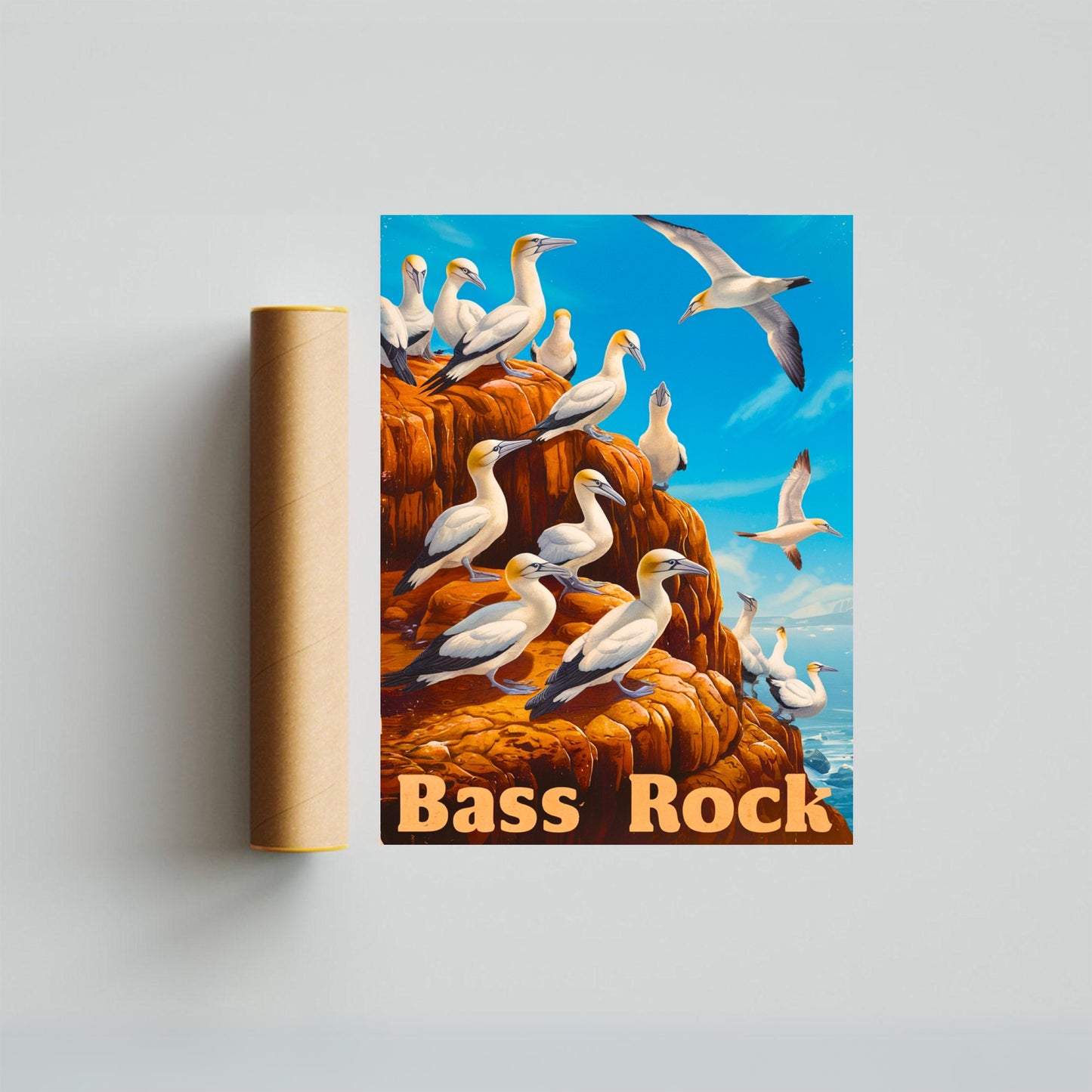 Bass Rock Vintage Travel Poster - Coastal Landmark