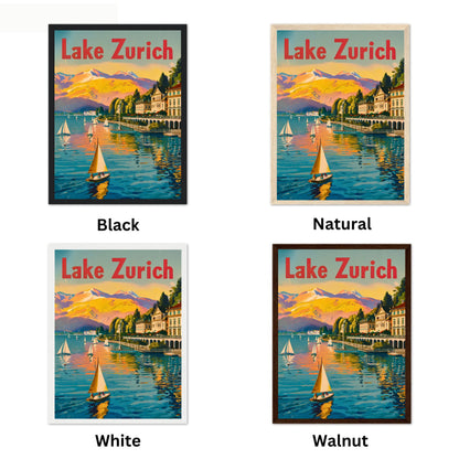 Lake Zurich Vintage Travel Poster -Timeless Swiss Elegance