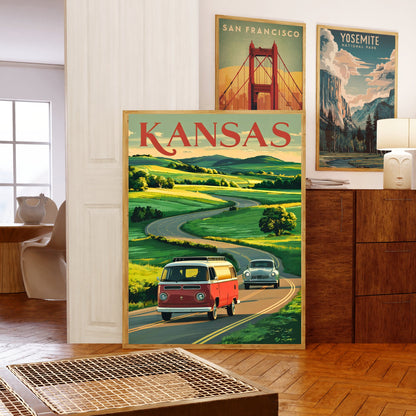 Kansas Vintage Travel Poster - Rolling Prairies and Big Skies