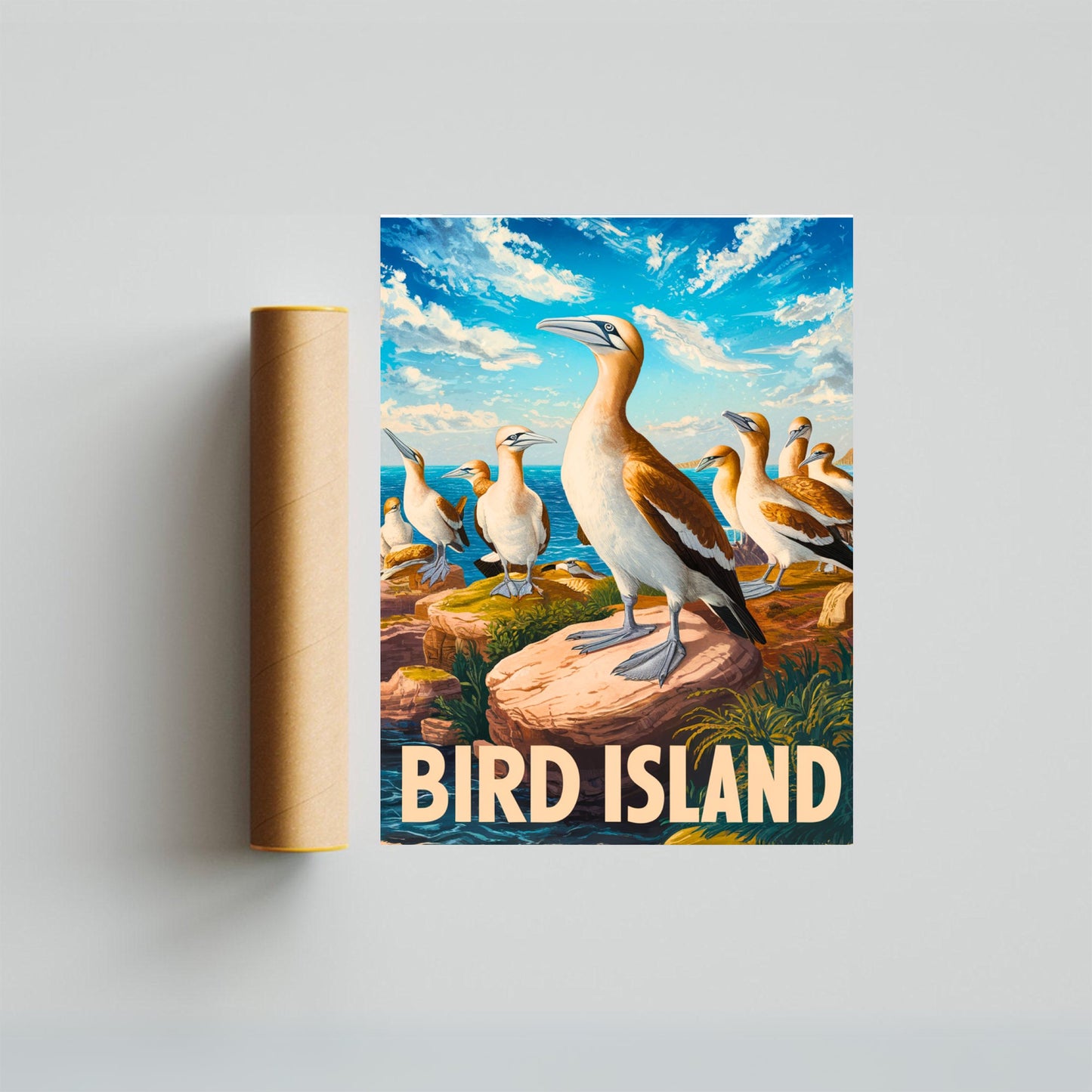 Bird Island Vintage Travel Poster - Aviary Haven