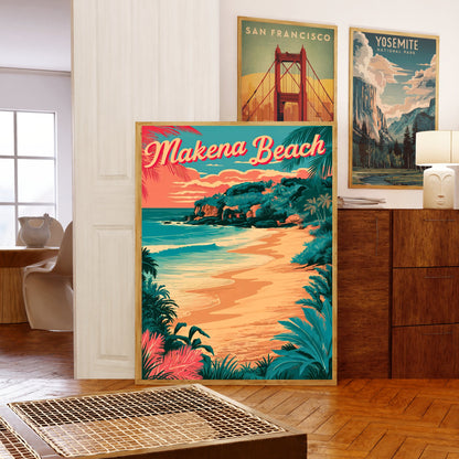 Makena Beach Vintage Travel Poster - Timeless Maui Paradise