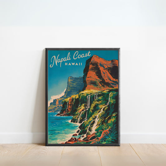 Nā Pali Coast Vintage Travel Poster - Rugged Cliffs and Lush Valleys