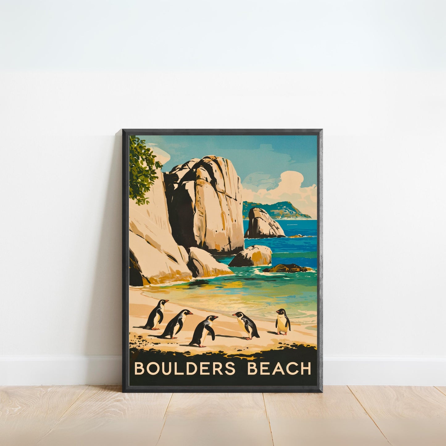 Boulders Beach Vintage Travel Poster - Penguins and Seaside Beauty