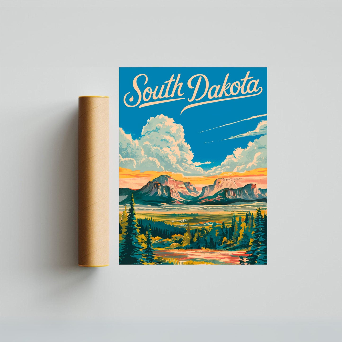 South Dakota Vintage Travel Poster - Majestic Peak