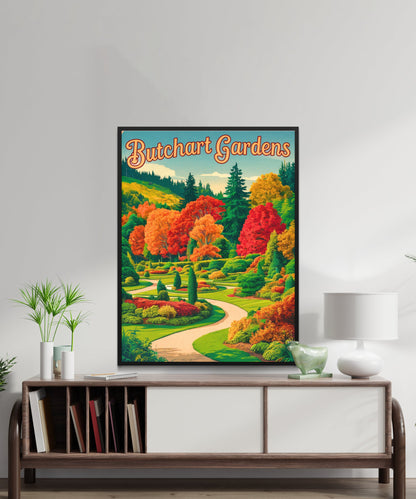 Butchart Gardens Vintage Travel Poster - Lush Floral Paradise