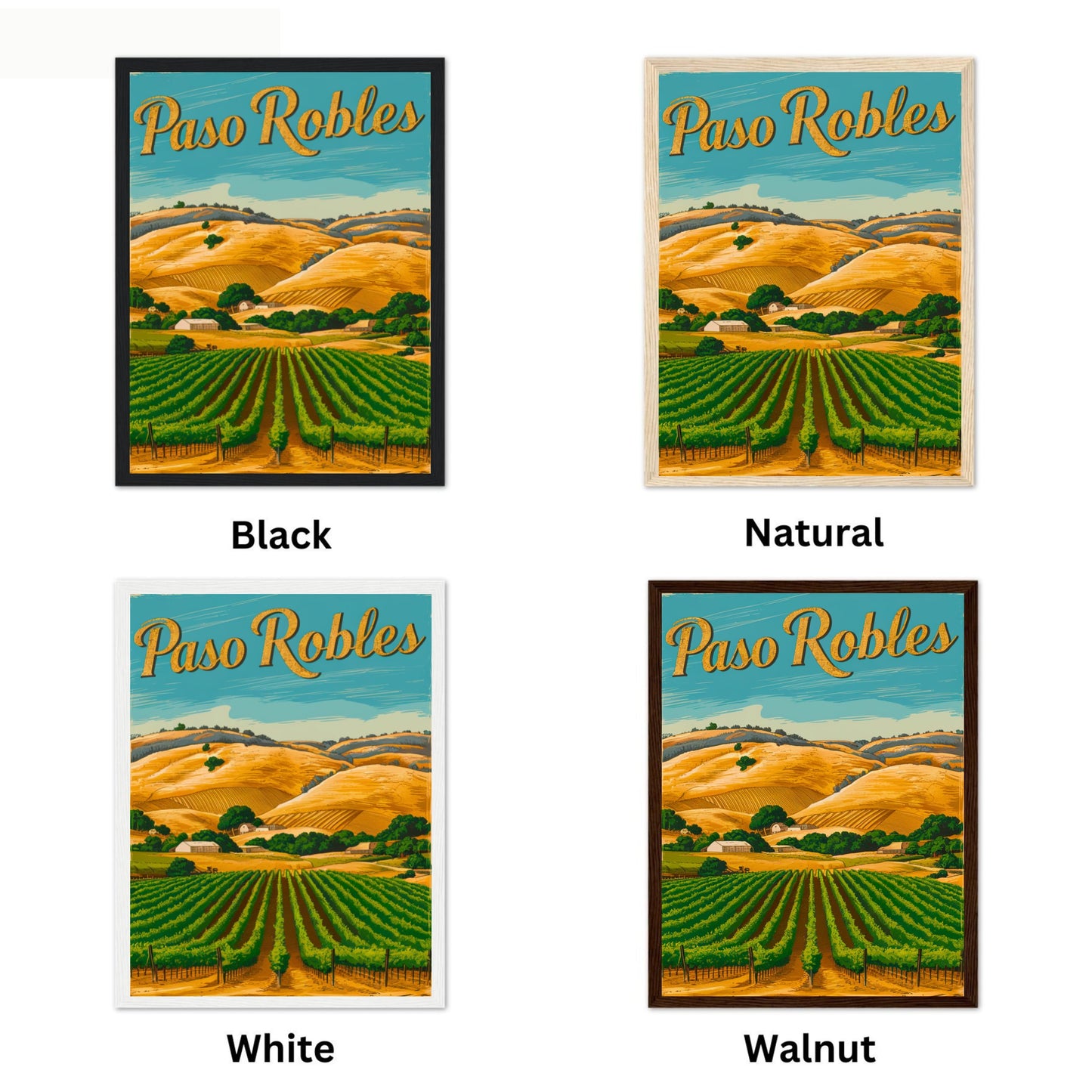 Paso Robles Vintage Travel Poster - Vineyard Hills