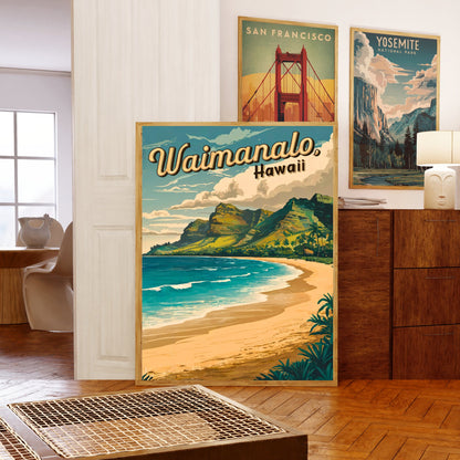 Waimanalo Vintage Travel Poster  - Timeless Shores of Oahu