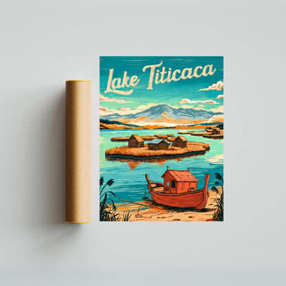 Lake Titicaca Vintage Travel Poster - Majestic Waters of the Altiplano