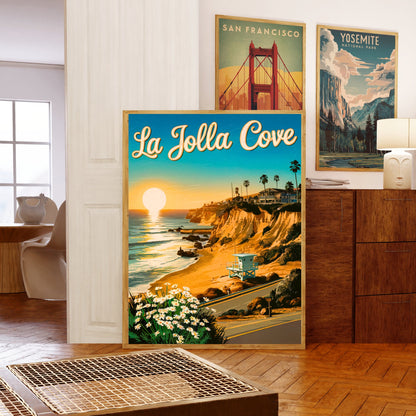 La Jolla Cove  Vintage Travel Poster - Coastal Cliffs