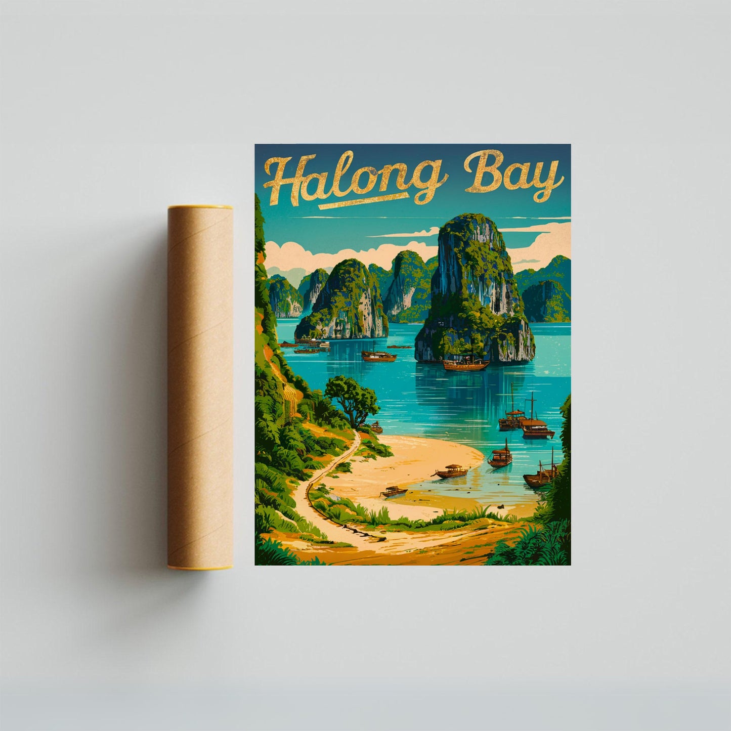 Halong Bay Vintage Travel Poster