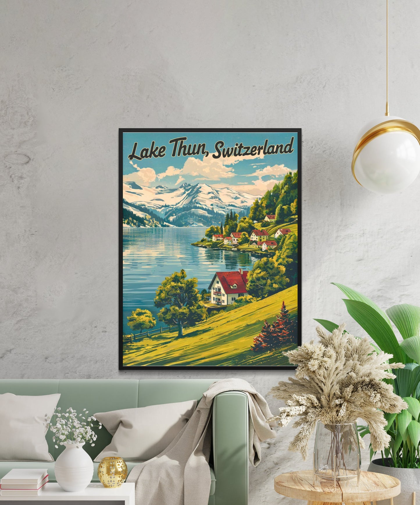 Lake Thun Vintage Travel Poster - Tranquil Waters and Mountain Vistas