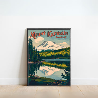 Mount Katahdin Vintage Travel Poster - Heart of Baxter State Park