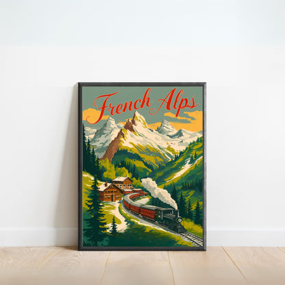 French Alps Vintage Travel Poster - Beautiful Views