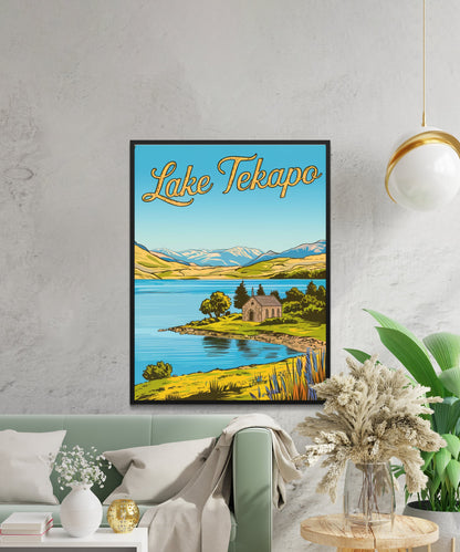 Lake Tekapo Vintage Travel Poster - Peaceful Haven